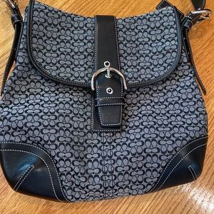 Coach Purse Style: MINSIG SOH SM DUF. Black and Gray.  Leather/Jacquard Fabric